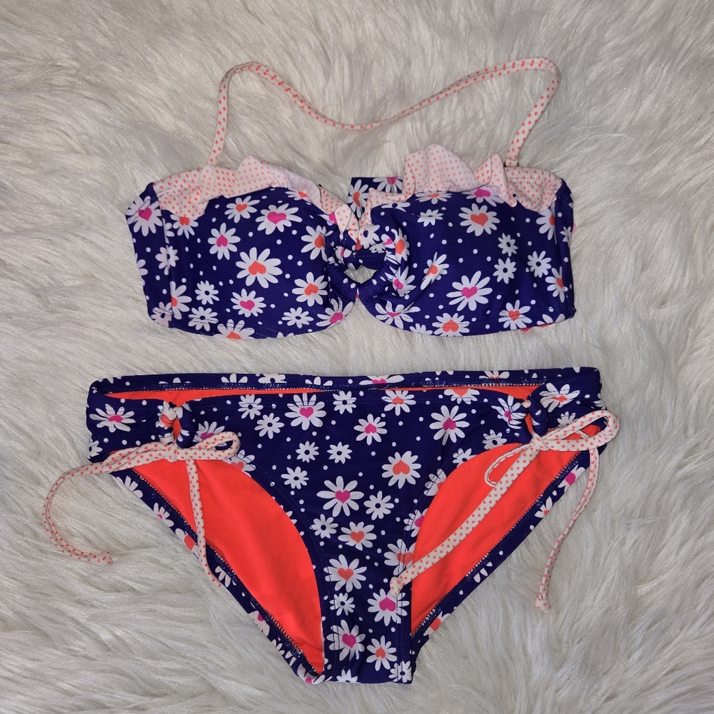 Xhilaration Blue/ Pink And Heart Floral Bikini